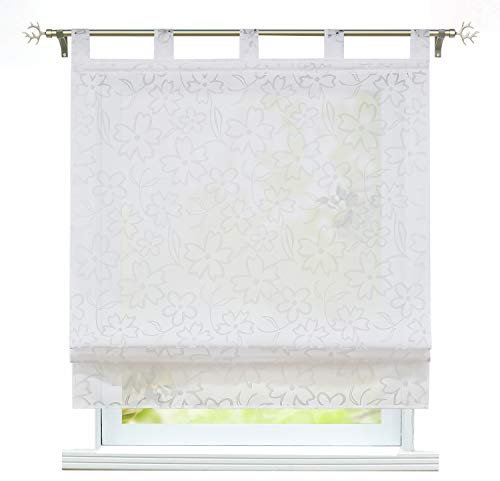 ESLIR Raffrollo mit Schlaufen Gardinen Küche Raffgardinen Transparent Ausbrenner Modern Vorhänge Weiß BxH 140x140cm 1 Stück