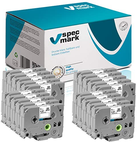 specmark Schriftband TZe-221 9mm x 8m Satz x 20 St. Schwarz auf Weiß Band kompatibel mit allen Drucker Brother PT P-touch AZe-221 EZe-221 TZ-221 TZ2-221