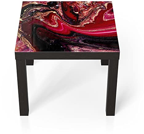 DEQORI Glastisch | schwarz klein 55x55 cm | Motiv Marmor-Lavafluss | ausgefallener Beistelltisch aus Glas | Hochglanz Couchtisch fürs Wohnzimmer | moderner Couch Tisch mit Design