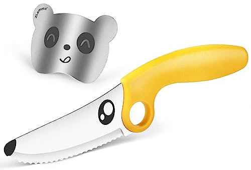 ZLemma Kindermesser Set mit Fingerschutz und Lernen, Montessori-Werkzeugset für Kleinkinder Küche zum Üben des Schneidens, Edelstahlklinge und Sicherheitskante für Anfänger(Gelb)