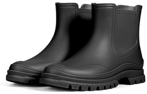 Meik Mangni Stivali di Gomma Donna PVC Stivaletti Impermeabili Antiscivolo Chelsea Boots Comode Giardinaggio Scarpe,Nero,Taglia: 38 EU