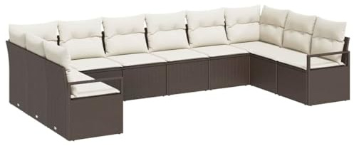 HFXHIJXQ Poly-Rattan Gartenmöbel-Set Braun 344x177x85 cm Modular Sofa Sitzgruppe für 10 Personen Höhenverstellbarer Tisch Wetterfest Balkon Terrasse Garten Lounge