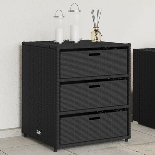 CIADAZ Gartenschrank Schwarz 55x59x69 cm Poly Rattan, Geräteschuppen, Gerätehaus, Wetterfest, Outdoor Schrank, Gartenhausschränke, Terrassenschrank - 365555