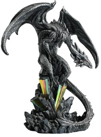 KalyZ@rts Fantasy Drache Statue Gothic Dragon mit Kristall Sammelfigur Dekoration Harz Beast Schupture Home Decor Ornament