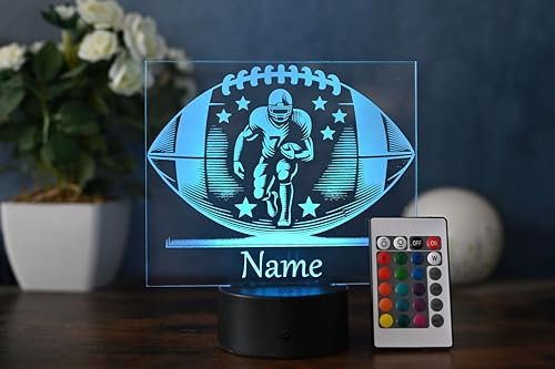 Optechvisual Personalisierte LED Football Lampe – American Football Geschenk – Nachtlicht & Deko – Football Geburtstagsgeschenk mit Namen