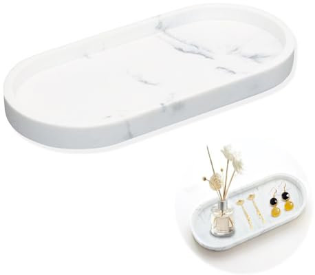 Marble Tray Bathroom Vanity Tray Bathtub Dish Decorative Silicone Kitchen Holder Water Resistant Small Organizer Plate for Vanity Soap Shampoo Candles Towel Plant Jewelry Ring Desk Home Decor