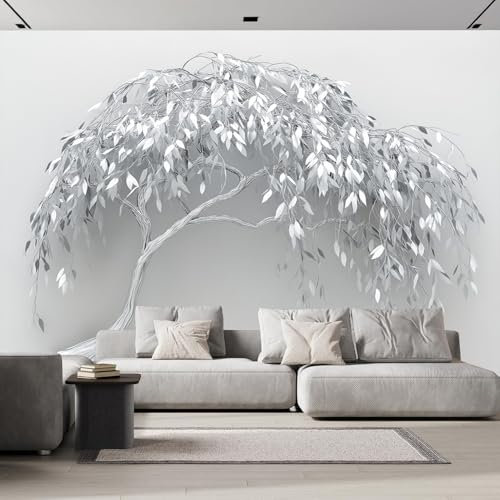 Fototapete Abstrakte Silberne Blätter 450×315cm,Foto Tapete Schlafzimmer Wohnzimmer Moderne Anlage Wandtapete Bildtapete 3d Effekt Wand Dekoration