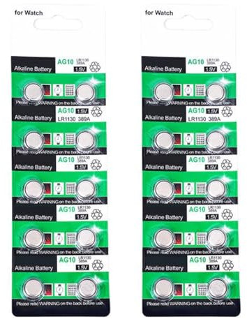 Xuanxi Lot de 20/10 piles bouton alcalines AG10 LR1130 LR54 1,5 V pour montres, calculatrices, jouets et petits appareils électroniques