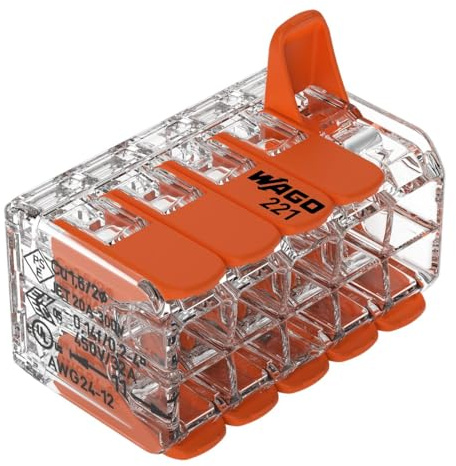 WAGO Verbindungsklemmen 221-420 | 10 Leiter, bis 4 mm², COMPACT Kabelverbinder mit Hebeln für alle Leiterarten weltweit, bestätigte Anwendungssicherheit, 15 Stück, Metal, Polycarbonate (PC)