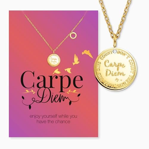 Engelsrufer MYSTEEL by Carpe Diem Grußkarte mit Halskette Edelstahl Gold – Motivationskette mit Plättchen & Ring Anhänger, Geschenk für Frauen, Lebensimpuls Schmuck