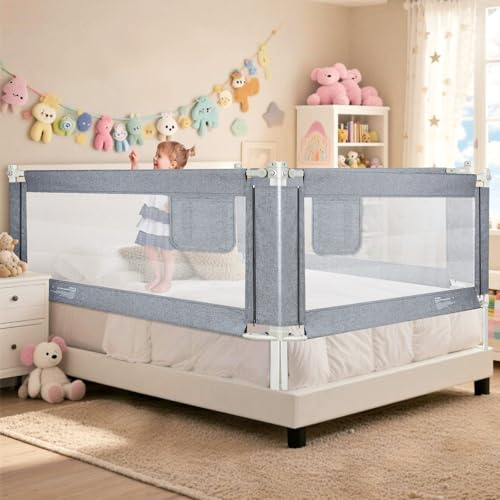 Alpstorm Babybettgitter mit 28-Fach Höhenverstellung (70-93 cm), Rausfallschutz Bett, Reise-Bettgitter mit Atmungsnetz – 200 cm Sicherheitsbarriere für Elternbett