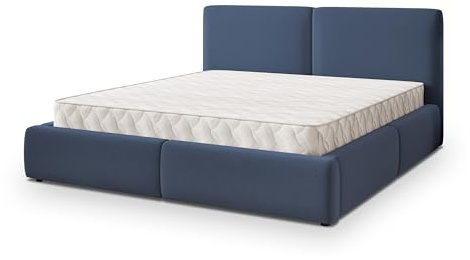 Masseno Polsterbett FELURO SR 200x200 cm, Doppelbett, Bettkasten, Stauraum, Lattenrost Und Kopfteil - Blau, SORO 76