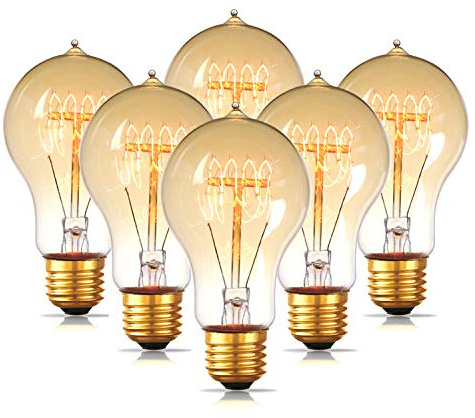Jslinter 6-Pack Edison Light Bulb 60 Watt, Dimmable A19 Antique Vintage Old Fashioned E26 Incandescent Light Bulbs, Amber Warm White