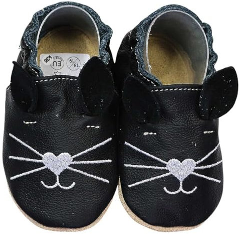 HOBEA-Germany Krabbelschuhe für Jungs und Mädchen in verschiedenen Designs 26/27 (30-36 Mon), Katze schwarz