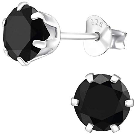 EYS JEWELRY runde Damen Ohrringe Silber 925 - mit funkelnden Zirkonia Kristallen - 6 mm onyx-schwarz - Ohrstecker Stecker