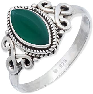 mantraroma Silber Ring Damen 925 grünen Onyx Edelstein grün ausgefallen verspielt