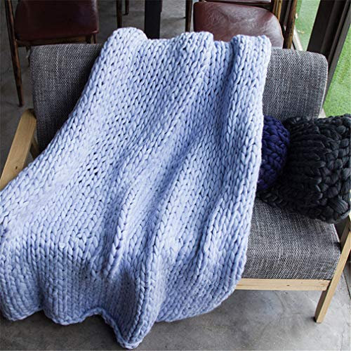 GLITZFAS Gestrickte Decke Grob Kuscheldecke Grobstrick Wolldecke Strickdecke Tagesdecke Überwurf Decke Zuhause Dekor Geschenk (Hellblau, 100x120cm)