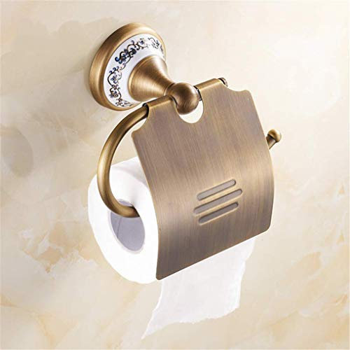 CBXSF Antik Gebürstetes Messing Porzellan Basis Badezimmer Hardware Set Bronze Keramik Badezimmer-Produkte Mit Blumen-Dekoration, Toilettenpapierhalter