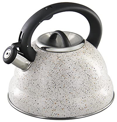 ROSSETTO Bouilloire Sifflante Induction 3 L Inox Théières pour Cuisinière, Bouilloire gaz, Poignée Résistante à la Chaleur, Tous Feu Donc Induction, Théière avec Sifflet pour, Sanstone