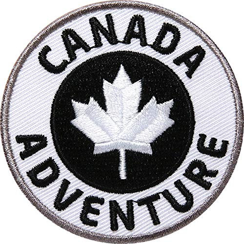 2 x Canada Ahorn Aufnäher 60 mm gestickt schwarz/Kanada Abenteuer Outdoor Trekking Reise Camping/Patch Abzeichen Aufbügler Flicken Bügelbild/Patches für Kleidung Tasche Rucksack Reiseführer