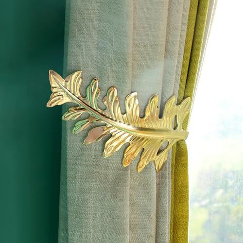 MoYouno 1 Paar Vorhanghalter,Gardinen Raffhalter,Raffhaken für vorhänge, Großer Vintage-Blatt-Vorhang-Raffhalter, Retro-dekorativer Vorhanghalter,Raffhalter für vorhänge, Dekorativer Raffhalter(Gold)