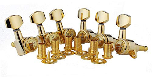 Guyker Guitar Locking Tuners (6 for Right) - 1:18 Lock String Tuning Key Pegs Machine Head with Hexagonal Handle Replacement for ST TL SG LP Style Electric, Folk or Acoustic Guitars - Golden