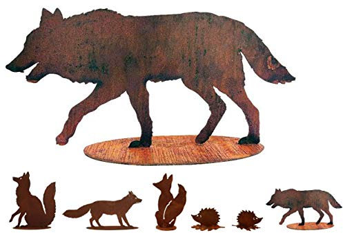 Gartenfigur Rost auf festem Stand – Hochwertig & Wetterfest - Metall Tierfigur - Edelrost Dekofigur/Tier Figur – Gartendeko/Dekoration (Wolf - Höhe 40cm)