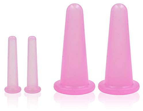 KRISMYA Set di coppette facciali in silicone naturale, 4 coppette per massaggio facciale, viso, collo, schiena, massaggio oculare, serbatoio sottovuoto, perfetto per corpo, cura del viso, strumento di