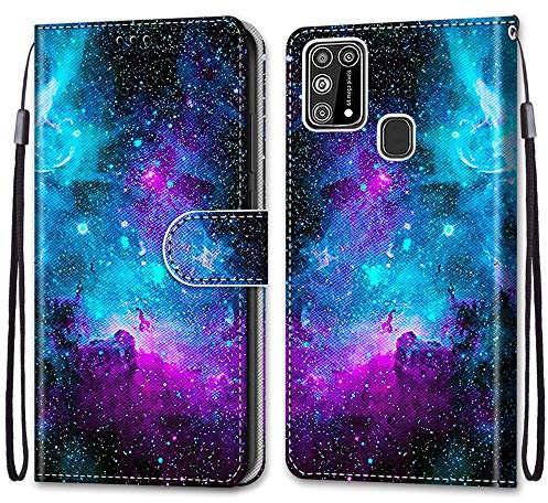 Mo-Somnus Kompatibel mit Samsung Galaxy M31 Hülle, Leder Handyhülle mit Kartenfach Geld Slot Ständer PU Ledertasche Wallet Flip Brieftasche Magnetische Schutzhülle Case Etui (Himmel)