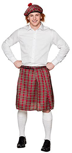 Boland - Set écossais pour hommes, à carreaux, kilt et barrettes, mini-jupe, casquette, écossaise, lady, Écosse, St. Patrick, déguisement, carnaval, fête à thème