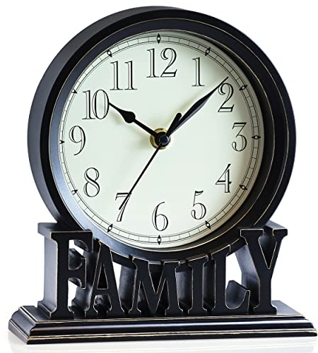 AYRELY® 6,5-Zoll Vintage Kaminuhr –Family-Tischuhr, lautlose Quartz Schreibtischuhr ohne Ticken, Retro Standuhr für Wohnzimmer, Schlafzimmer, Regal oder Kamin Dekoration (Schwarz)