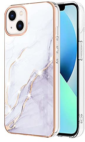 QIWEIQINGWH iPhone 13 Mini Marble Case - Shockproof Silicone Rubber TPU Bumper Cover Skin - White