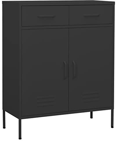 Aktenschrank Industriell Schubladenschrank Büroschrank Werkzeugschrank Metallschrank Stahlschrank Lagerschrank Materialschrank Schrank mit 2 Türen und 2 Schubladen, 80x35x101,5 cm Anthrazit