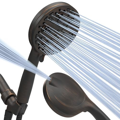 Sparkpod 10-Setting High Pressure Shower Head - Luxury 5 High Flow Hand Held Shower Head with High Pressure Jets - Premium Stainless Steel Hose and Bracket Included (Oil Rubbed Bronze)