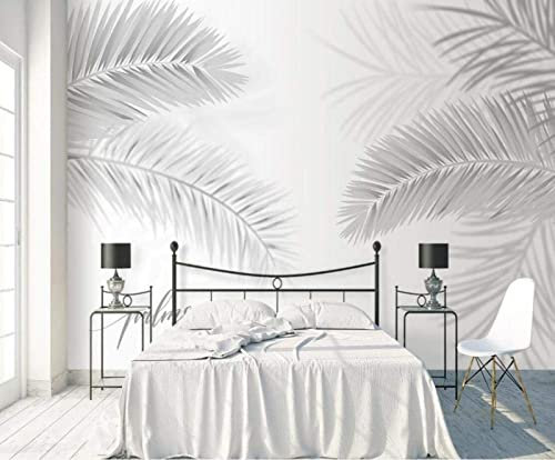 Papier Peint Panoramique Palmier À Feuilles De Cocotier Gris Peint À La Main 3D Poster Mural pour Salon Chambre Décoration Murale