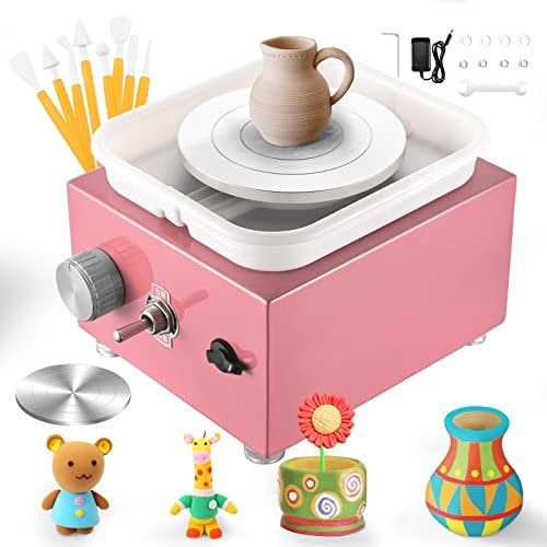 Mini Ruota di Ceramica Elettrica 2000RPM Macchina Ceramica con Vasca in ABS Rimovibile e Giradischi da 6,5/10 cm Tornio per Ceramica per Formare Argilla Macchina Kit Attrezzi da Lavoro Fai-da-Te