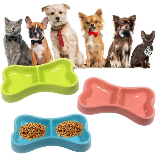 3 Pcs Cat Feeding Bowls Anti Slip Multipurpose Cat Food Bowls Plastic & Cute Pet Bowl Cat Dish for Wet Food and Water Cat Bowls for Indoor Cats Kittens Puppies (Three color, Bone type)