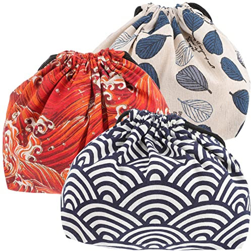 UPKOCH 3 Set Tragbare Bento-Taschen Mit Tunnelzug, Japanische Lunchpaket-Taschen, Polyester Baumwolle, FüR Picknick, BüRo, Schule, Haushalt