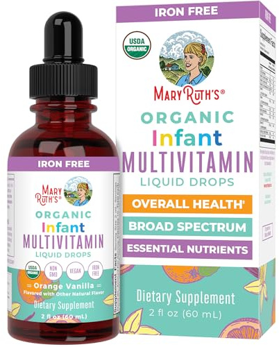 MARYRUTH'S Organics Multivitamin for Infants | USDA Organic | Multivitamin Liquid Drops for Babies 6-12 Months | Immune Support & Overall Wellness | Vegan | Non-GMO | Gluten Free | 2 Fl Oz