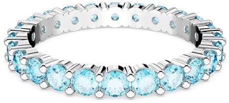 Swarovski Matrix Ring, Rhodinierter Damenschmuck mit Blauen, Strahlenden Swarovski Kristallen