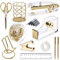 EOOUT Gold Office Supplies Set Schreibtischzubehör, Acryl Heftgerät Set Heftklammerentferner, Telefonhalter, Klebebandhalter, Stifthalter, Lineal, transparenter Kleber und Heftklammern.