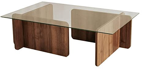 Toilinux.com Table Basse rectangulaire en Panneaux de Particules et Verre Long.105cm x larg.65cm - Marron foncé
