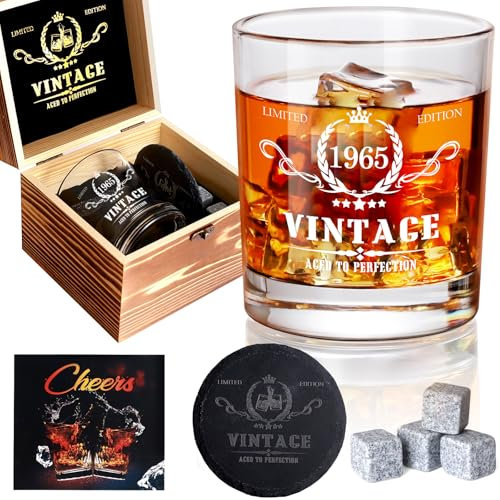 Geschenke zum 60. Geburtstag für Männer 340ml,1965 Whiskyglas in wertvoller Holzbox, Hochwertiges Bourbon-Glas für 60-jährigen Vater, Ehemann, Großvater, Geschenkideen zum 60. Geburtstag