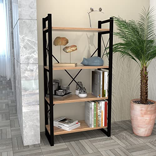 [en.casa] Bücherregal Skørping Standregal mit 4 Ablagen Metallregal 150 x 65 x 30 cm Holzfarben Schwarz Wohnzimmer Schlafzimmer offenes Regal