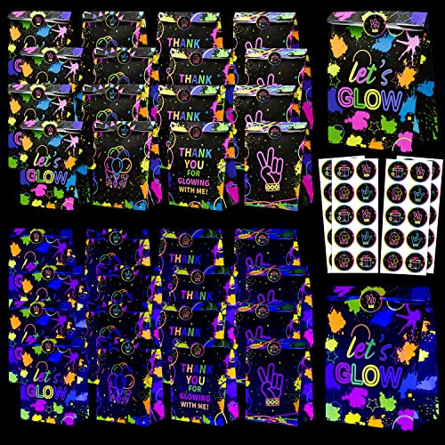 XJLANTTE Sacchetti regalo per feste al neon fluorescenti - 40 pezzi Sacchetti regalo Sacchetti bomboniere con adesivi, Sacchetti di carta colorata fluorescente Sacchetti regalo