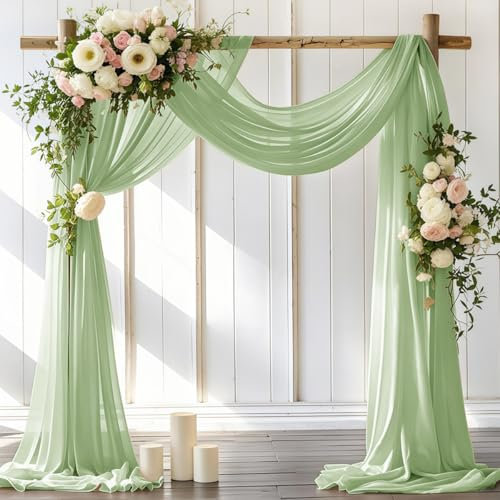 LINXTAR Vorhangstoff für Hochzeitsbögen, 76,2 x 4,7 m, Salbeigrün, durchscheinender Chiffon-Vorhang für Fotokabine, Brautparty, Babyparty, Kirche, Dekoration, Neugeborene, Fotografie, Taufe
