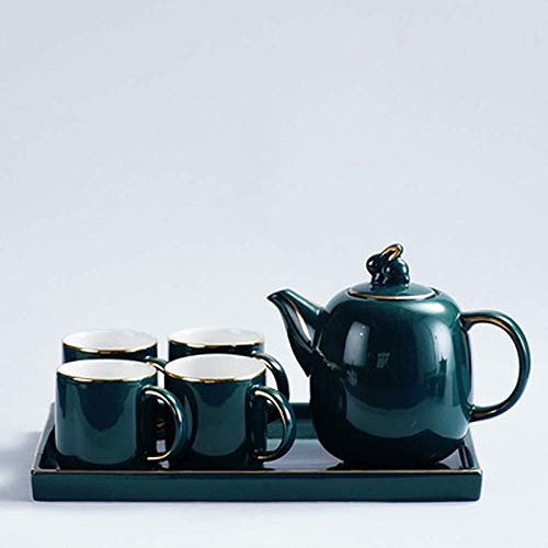 Moka Pot,Simple Green Porcelain Cup Teapot Office Coffee Cup Household Gift Giving Afternoon Tea Tea Set with Tray Tea Set,A Present