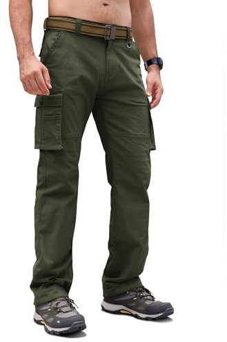 Cindeyar Cargohose Herren Relaxed Fit Baumwolle Wanderhose Herren Casual Arbeitshosen Männer Outdoor Militär Taktische Hosen mit Multi Taschen(Armeegrün,XL)