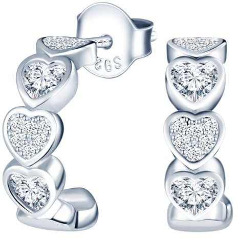 MICMIF Herz Ohrringe Damen Halb Creolen Ohrringe Silber 925 mit Zirkonia Herz Kreolen Ohrstecker Hypoallergen Klein Creolen Moedeschmuck für Frauen Mädchen