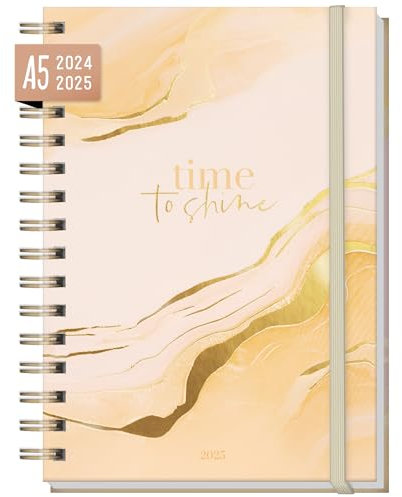 Häfft® Lieblings-Timer Kalender 2024/2025 A5 Golden Peach Juli 24 bis Dez 25 - Hardcover Terminplaner, Spiralkalender, Terminkalender, Wochenplaner, Ringbuch Planner - nachhaltig & klimafreundlich